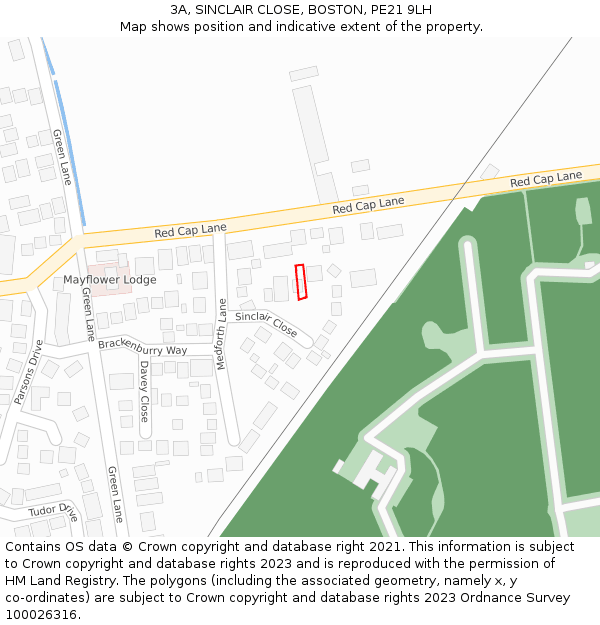 3A, SINCLAIR CLOSE, BOSTON, PE21 9LH: Location map and indicative extent of plot