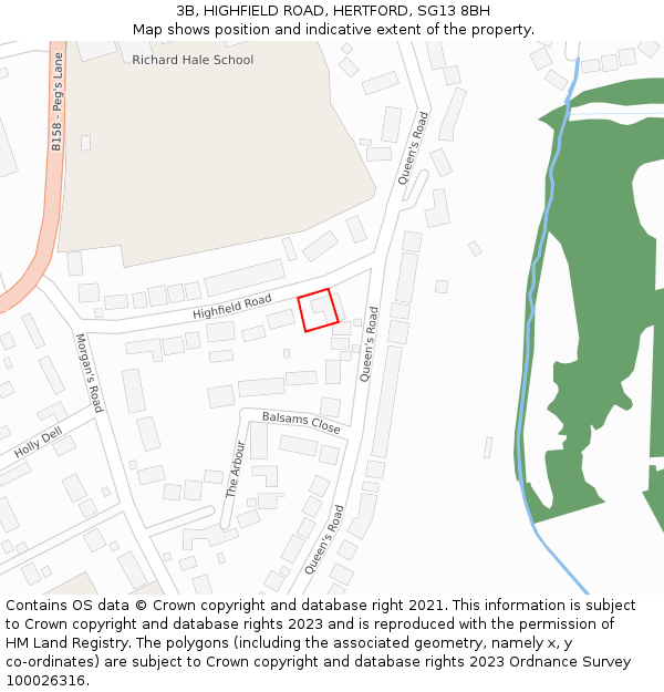 3B, HIGHFIELD ROAD, HERTFORD, SG13 8BH: Location map and indicative extent of plot