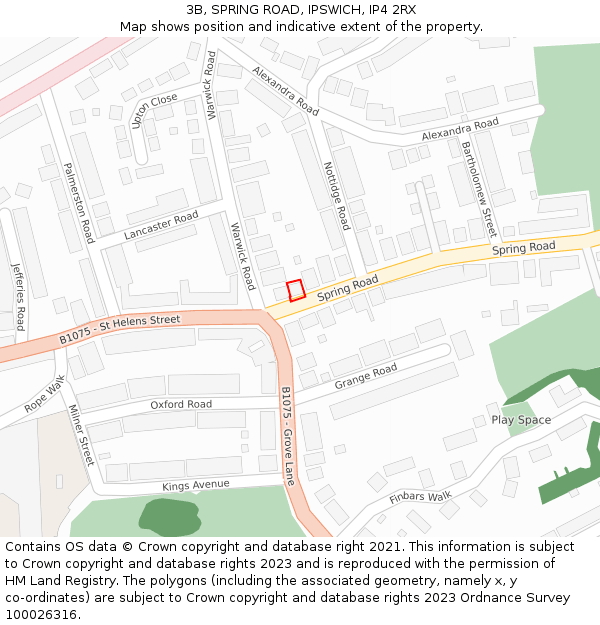 3B, SPRING ROAD, IPSWICH, IP4 2RX: Location map and indicative extent of plot