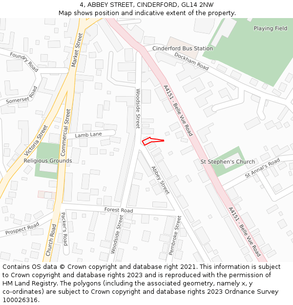 4, ABBEY STREET, CINDERFORD, GL14 2NW: Location map and indicative extent of plot