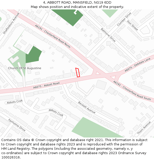 4, ABBOTT ROAD, MANSFIELD, NG19 6DD: Location map and indicative extent of plot
