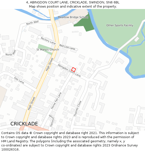 4, ABINGDON COURT LANE, CRICKLADE, SWINDON, SN6 6BL: Location map and indicative extent of plot