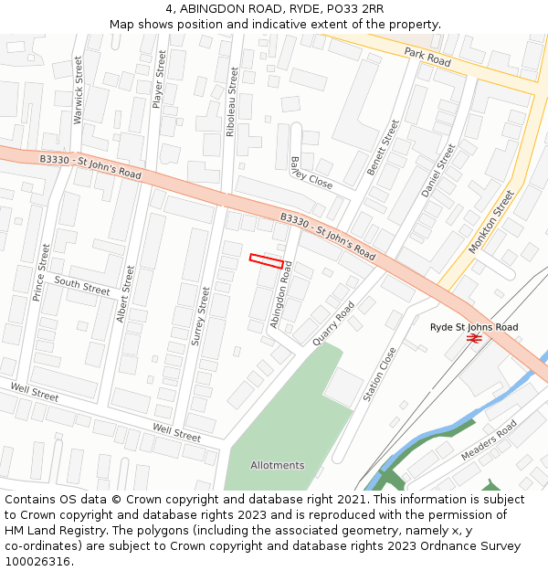 4, ABINGDON ROAD, RYDE, PO33 2RR: Location map and indicative extent of plot