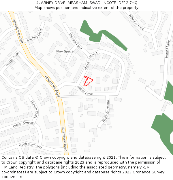 4, ABNEY DRIVE, MEASHAM, SWADLINCOTE, DE12 7HQ: Location map and indicative extent of plot