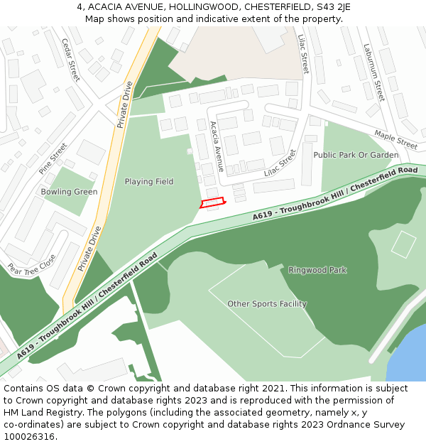 4, ACACIA AVENUE, HOLLINGWOOD, CHESTERFIELD, S43 2JE: Location map and indicative extent of plot