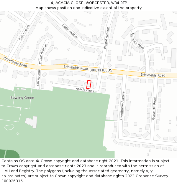 4, ACACIA CLOSE, WORCESTER, WR4 9TP: Location map and indicative extent of plot