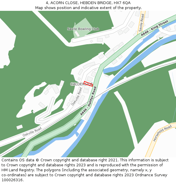4, ACORN CLOSE, HEBDEN BRIDGE, HX7 6QA: Location map and indicative extent of plot