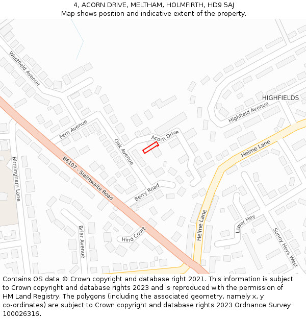4, ACORN DRIVE, MELTHAM, HOLMFIRTH, HD9 5AJ: Location map and indicative extent of plot