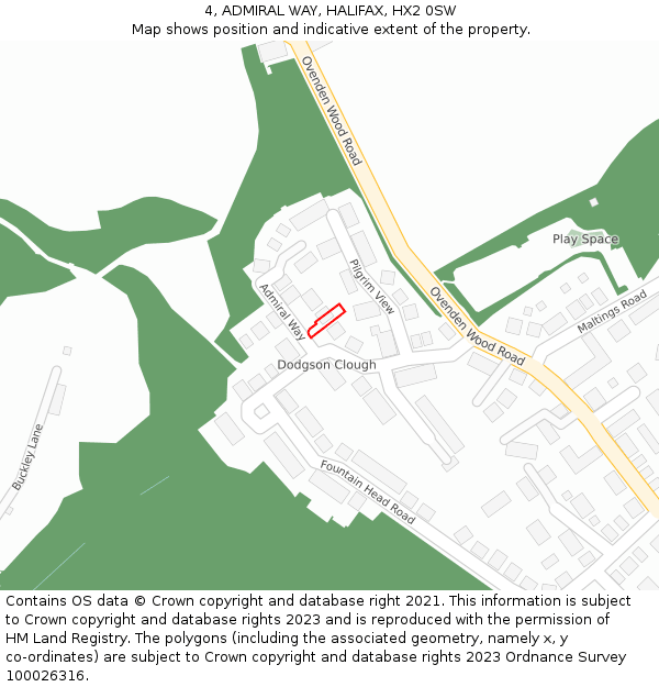 4, ADMIRAL WAY, HALIFAX, HX2 0SW: Location map and indicative extent of plot
