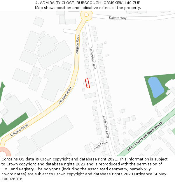 4, ADMIRALTY CLOSE, BURSCOUGH, ORMSKIRK, L40 7UP: Location map and indicative extent of plot