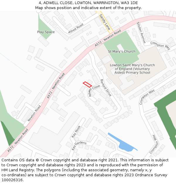 4, ADWELL CLOSE, LOWTON, WARRINGTON, WA3 1DE: Location map and indicative extent of plot