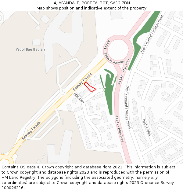 4, AFANDALE, PORT TALBOT, SA12 7BN: Location map and indicative extent of plot