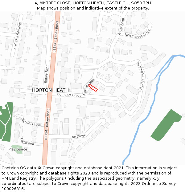 4, AINTREE CLOSE, HORTON HEATH, EASTLEIGH, SO50 7PU: Location map and indicative extent of plot