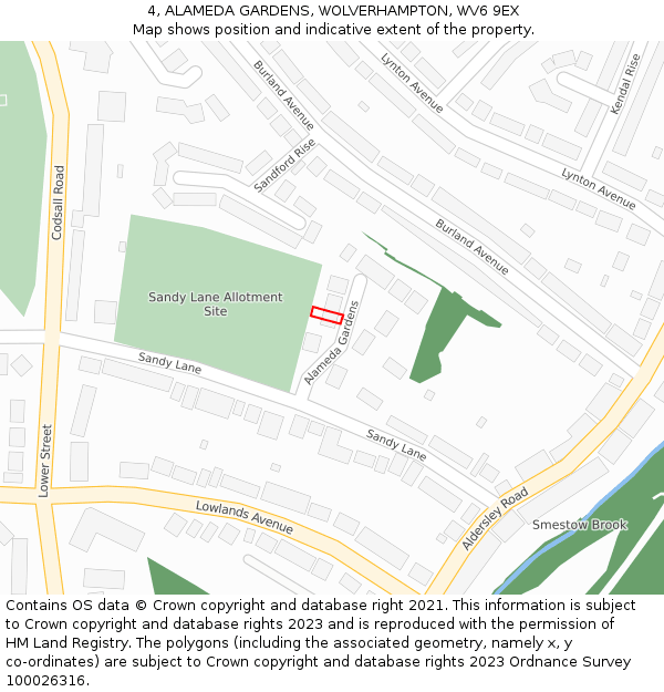 4, ALAMEDA GARDENS, WOLVERHAMPTON, WV6 9EX: Location map and indicative extent of plot