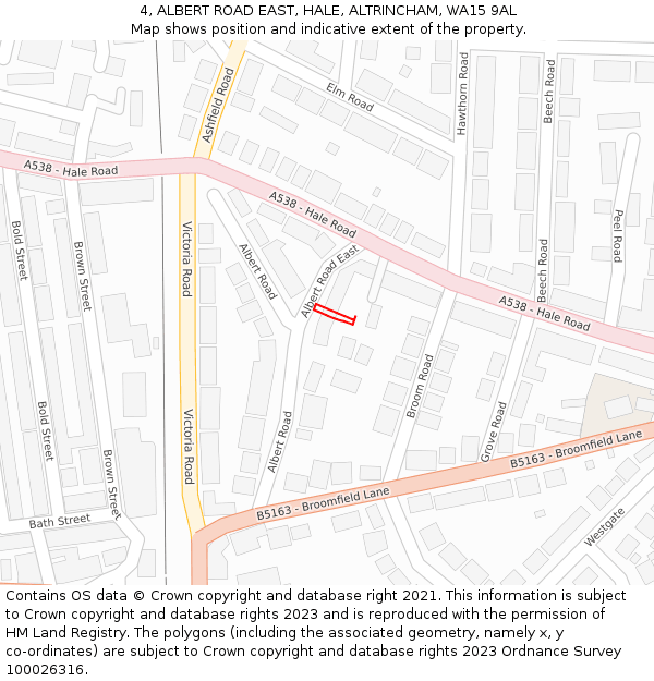 4, ALBERT ROAD EAST, HALE, ALTRINCHAM, WA15 9AL: Location map and indicative extent of plot