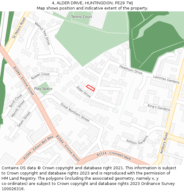 4, ALDER DRIVE, HUNTINGDON, PE29 7WJ: Location map and indicative extent of plot