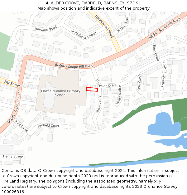 4, ALDER GROVE, DARFIELD, BARNSLEY, S73 9JL: Location map and indicative extent of plot