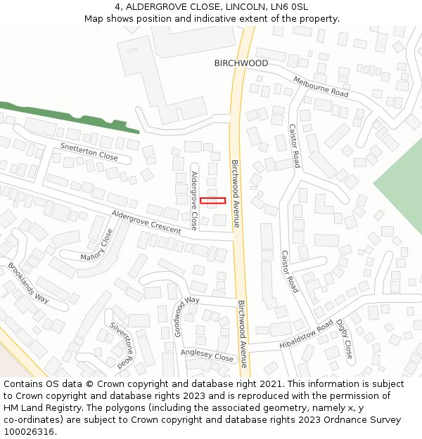 4, ALDERGROVE CLOSE, LINCOLN, LN6 0SL: Location map and indicative extent of plot