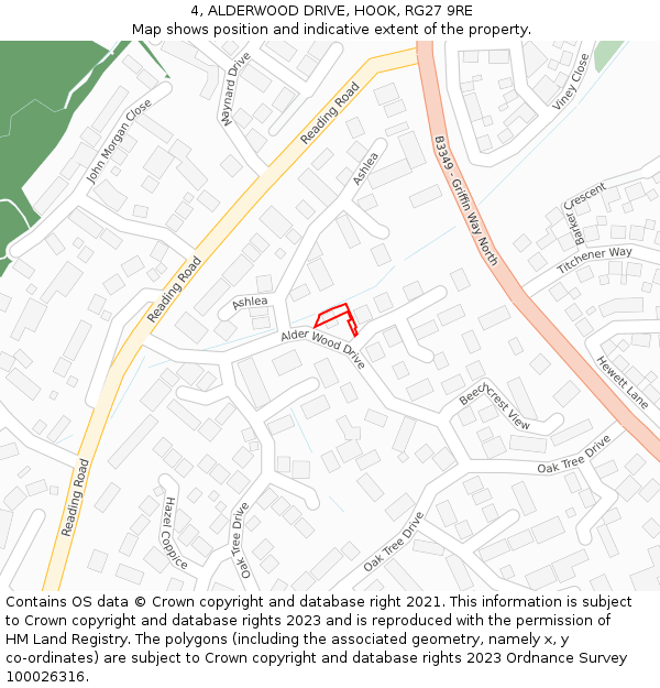4, ALDERWOOD DRIVE, HOOK, RG27 9RE: Location map and indicative extent of plot