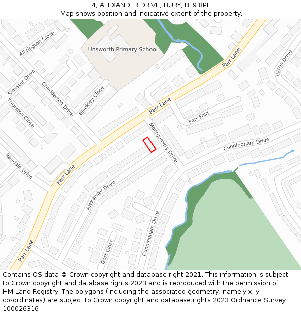 4, ALEXANDER DRIVE, BURY, BL9 8PF: Location map and indicative extent of plot