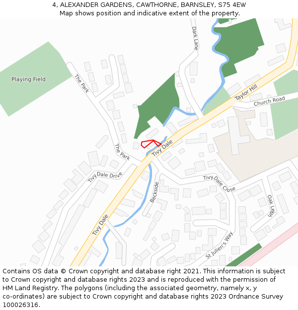 4, ALEXANDER GARDENS, CAWTHORNE, BARNSLEY, S75 4EW: Location map and indicative extent of plot