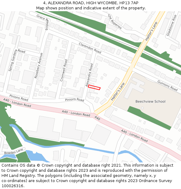 4, ALEXANDRA ROAD, HIGH WYCOMBE, HP13 7AP: Location map and indicative extent of plot