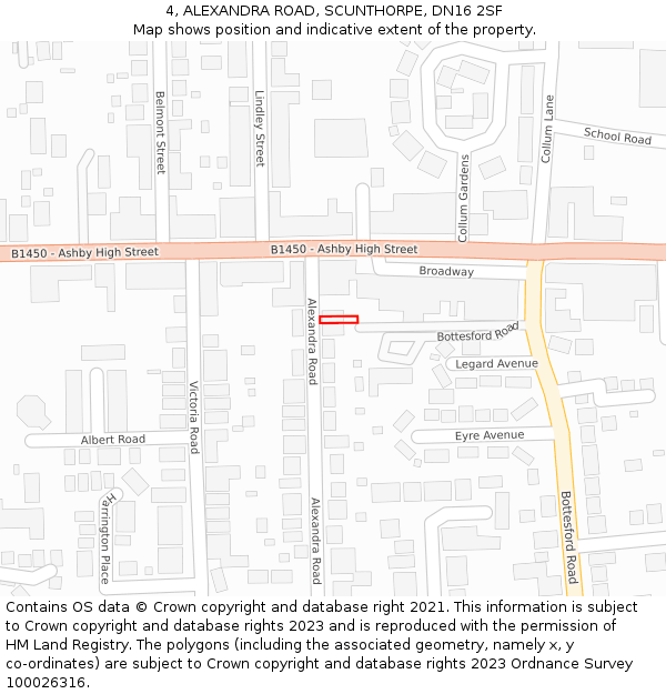 4, ALEXANDRA ROAD, SCUNTHORPE, DN16 2SF: Location map and indicative extent of plot