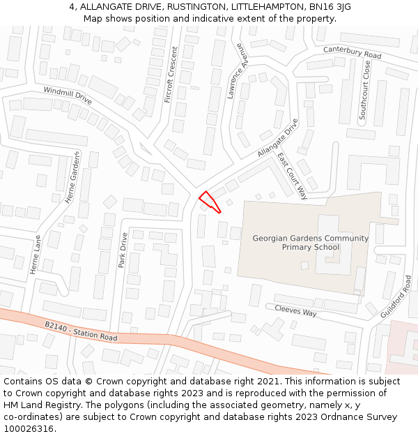 4, ALLANGATE DRIVE, RUSTINGTON, LITTLEHAMPTON, BN16 3JG: Location map and indicative extent of plot