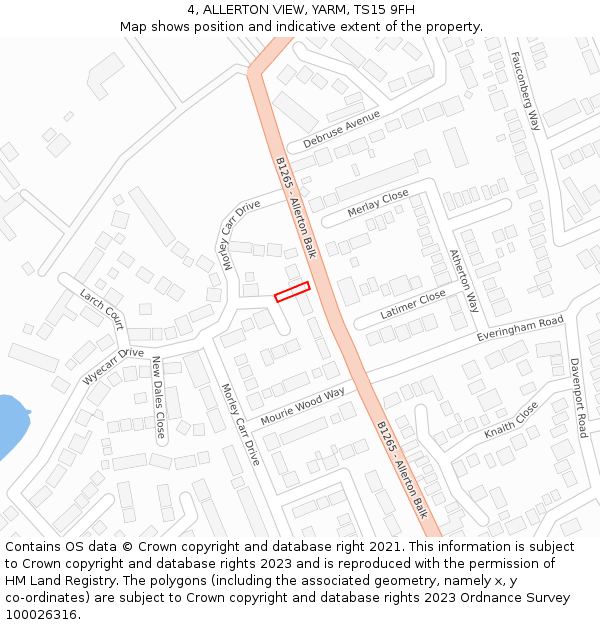 4, ALLERTON VIEW, YARM, TS15 9FH: Location map and indicative extent of plot