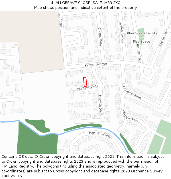 4, ALLGREAVE CLOSE, SALE, M33 2XQ: Location map and indicative extent of plot