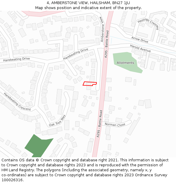 4, AMBERSTONE VIEW, HAILSHAM, BN27 1JU: Location map and indicative extent of plot