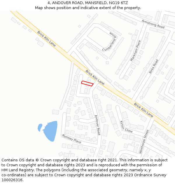 4, ANDOVER ROAD, MANSFIELD, NG19 6TZ: Location map and indicative extent of plot