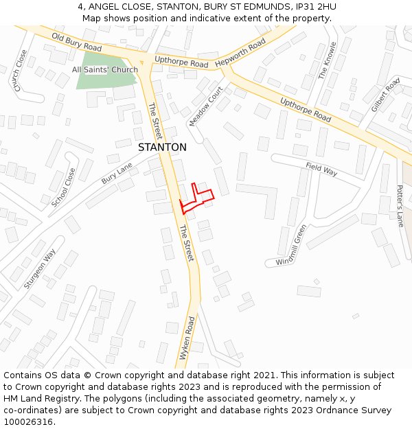 4, ANGEL CLOSE, STANTON, BURY ST EDMUNDS, IP31 2HU: Location map and indicative extent of plot
