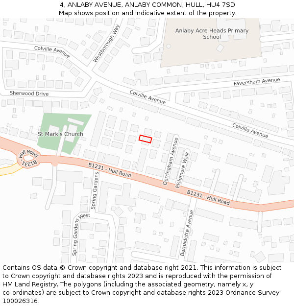 4, ANLABY AVENUE, ANLABY COMMON, HULL, HU4 7SD: Location map and indicative extent of plot