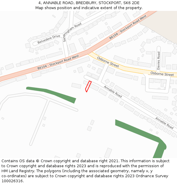 4, ANNABLE ROAD, BREDBURY, STOCKPORT, SK6 2DE: Location map and indicative extent of plot