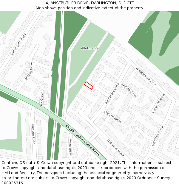 4, ANSTRUTHER DRIVE, DARLINGTON, DL1 3TE: Location map and indicative extent of plot