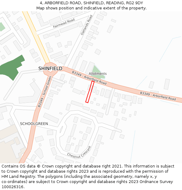 4, ARBORFIELD ROAD, SHINFIELD, READING, RG2 9DY: Location map and indicative extent of plot