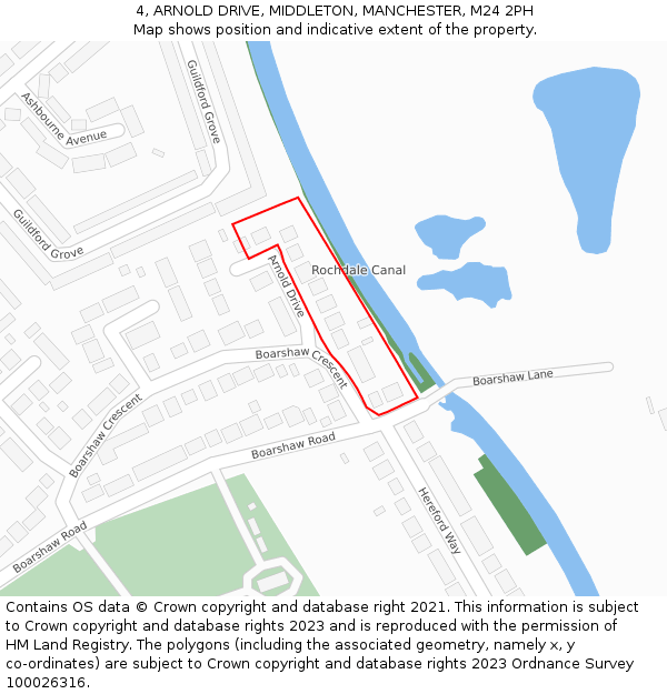 4, ARNOLD DRIVE, MIDDLETON, MANCHESTER, M24 2PH: Location map and indicative extent of plot