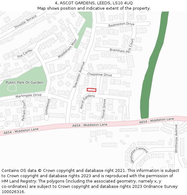 4, ASCOT GARDENS, LEEDS, LS10 4UQ: Location map and indicative extent of plot