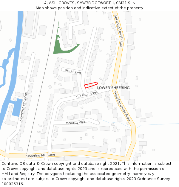 4, ASH GROVES, SAWBRIDGEWORTH, CM21 9LN: Location map and indicative extent of plot