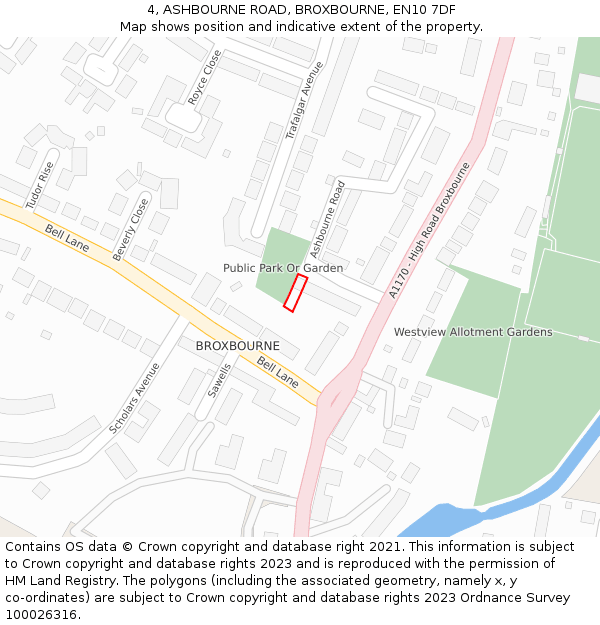 4, ASHBOURNE ROAD, BROXBOURNE, EN10 7DF: Location map and indicative extent of plot