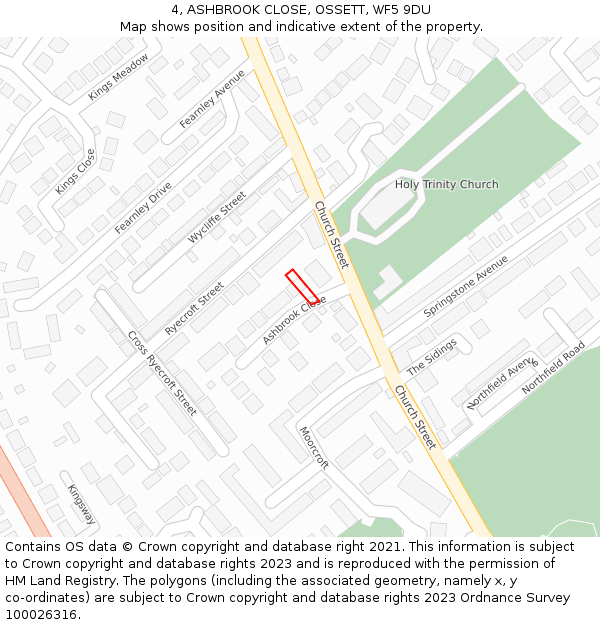 4, ASHBROOK CLOSE, OSSETT, WF5 9DU: Location map and indicative extent of plot