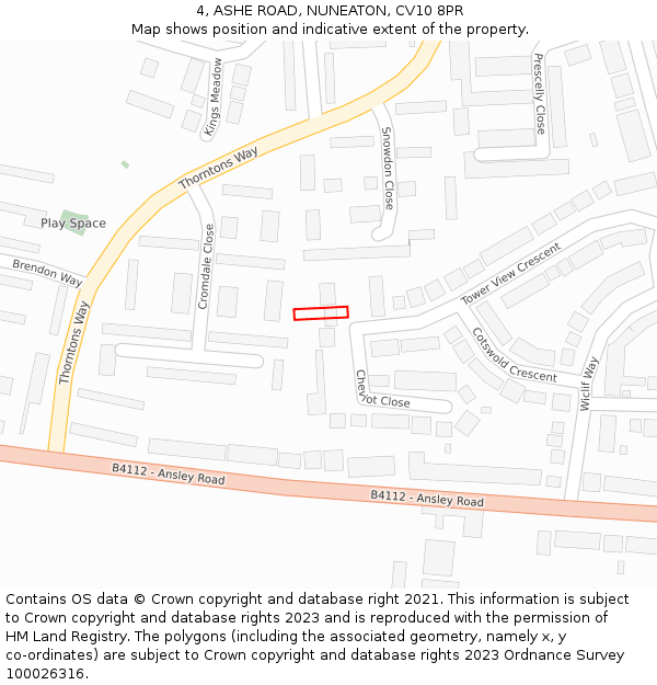 4, ASHE ROAD, NUNEATON, CV10 8PR: Location map and indicative extent of plot