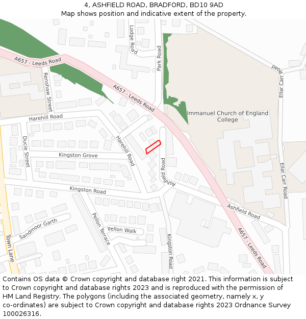 4, ASHFIELD ROAD, BRADFORD, BD10 9AD: Location map and indicative extent of plot
