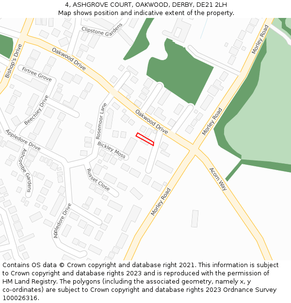 4, ASHGROVE COURT, OAKWOOD, DERBY, DE21 2LH: Location map and indicative extent of plot