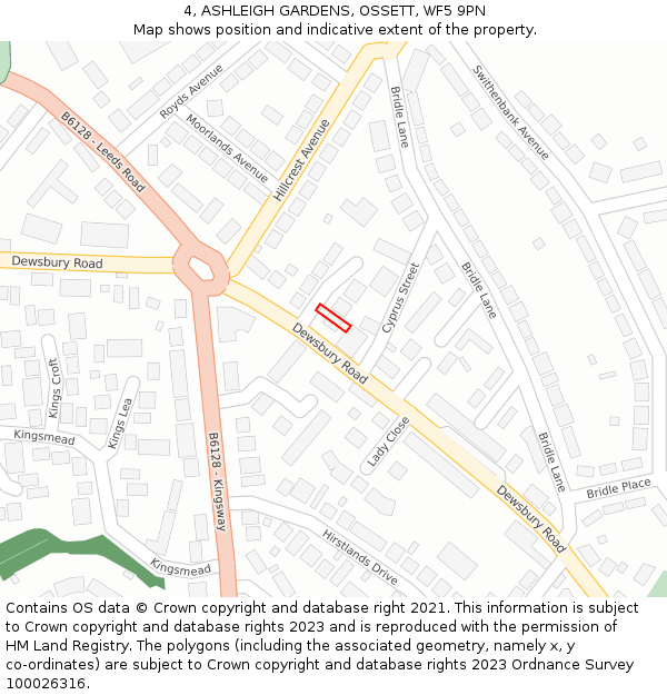 4, ASHLEIGH GARDENS, OSSETT, WF5 9PN: Location map and indicative extent of plot
