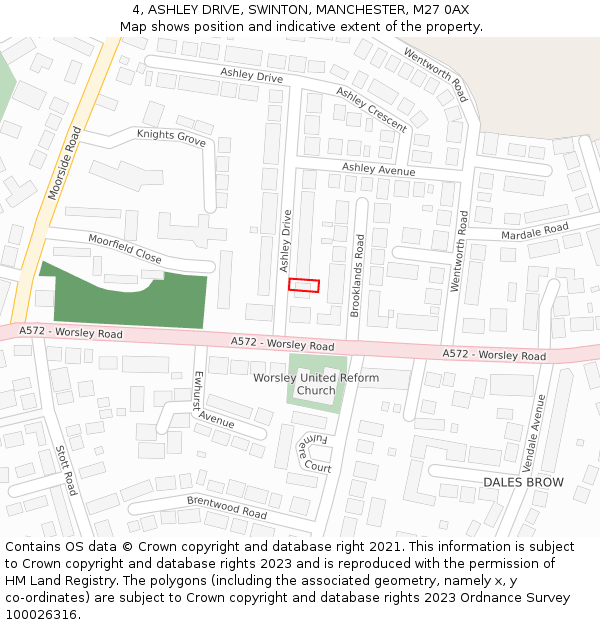 4, ASHLEY DRIVE, SWINTON, MANCHESTER, M27 0AX: Location map and indicative extent of plot
