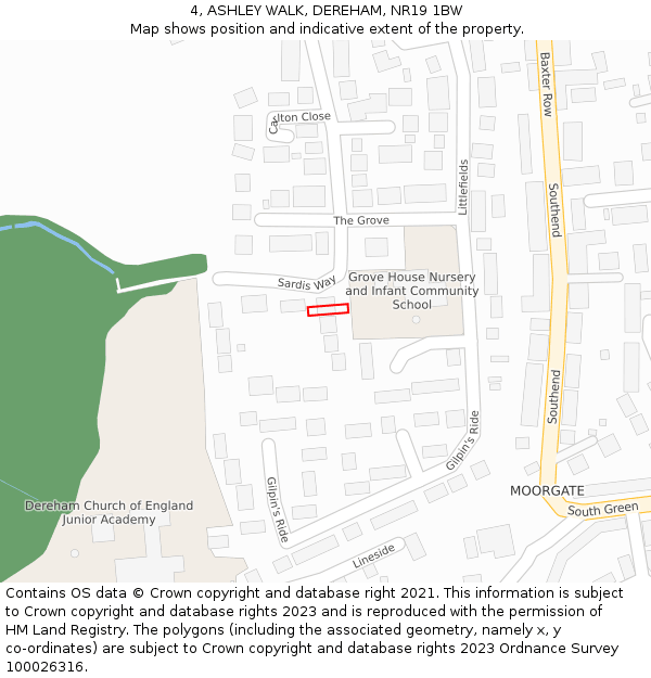 4, ASHLEY WALK, DEREHAM, NR19 1BW: Location map and indicative extent of plot