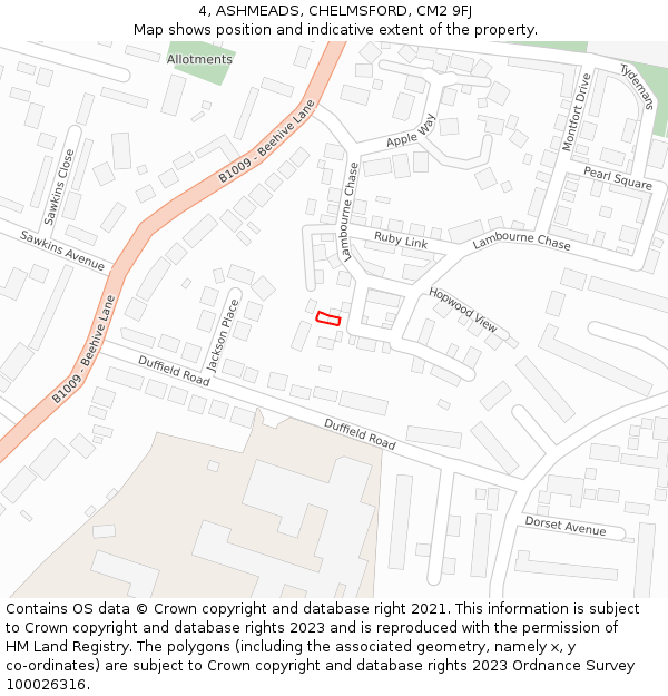 4, ASHMEADS, CHELMSFORD, CM2 9FJ: Location map and indicative extent of plot