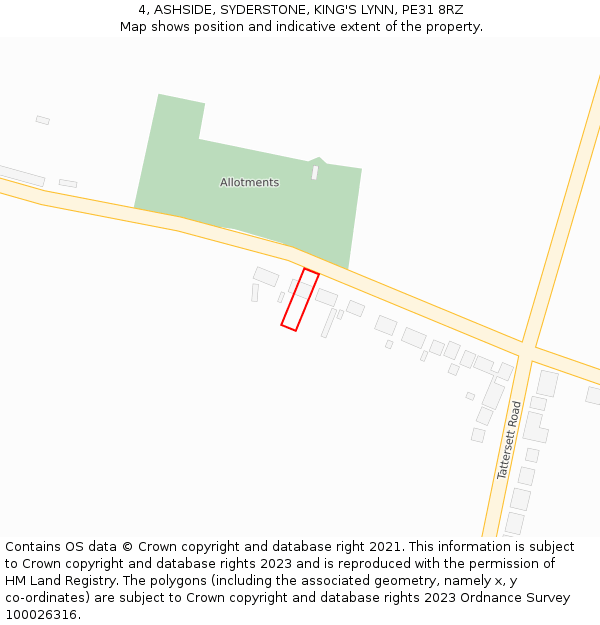 4, ASHSIDE, SYDERSTONE, KING'S LYNN, PE31 8RZ: Location map and indicative extent of plot